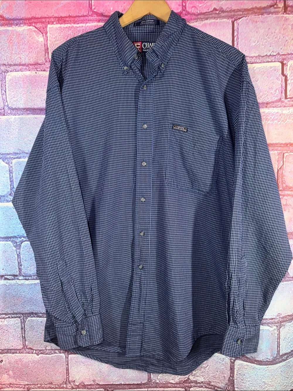 Chaps Ralph Lauren Men’s Large Blue Check Button Down Shirt Cotton - Picture 1 of 11
